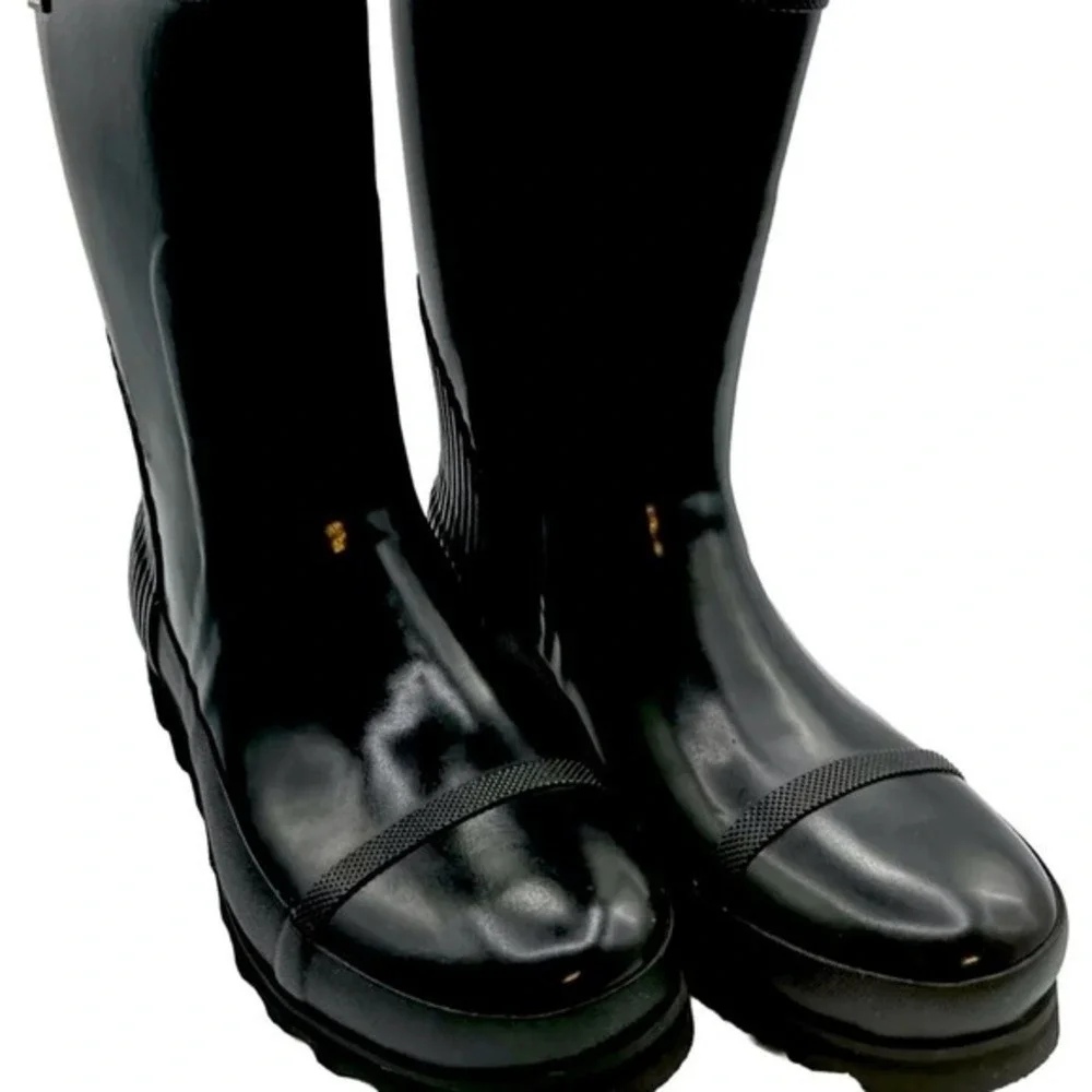Sorel Joan Rain‎ Short Gloss Black Waterproof Boots 11 Gorpcore Camping 24-23